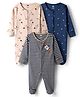 Simply Interlock Knit Full Sleeves Sleepsuit With Stripes & Space Theme Print Pack Of 3 - Navy Blue & Cream