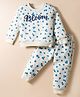 Smarty Girls Fleece Knit Full Sleeves  Winter Wear Suit Set With Floral Print - White