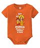 Baby Buzz 100% Cotton Knit Durga Puja Theme Half Sleeves My 1st Durga Puja With Mumma & Papa Text Printed Onesie - Orange