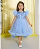 Ministitch Net Woven Flutter Sleeves Sequins Embellished Ruffles Detailed Tailcut Dress - Sky Blue