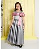 Ministitch Satin Woven Cold Shoulder Floral Applique Detailed Box Pleated Gown - Green