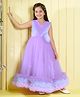 Ministitch Net Woven Sleeveless Floral Applique & Ruffles Detailed Pleated Gown - Lilac