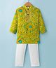 Teentare Cotton Woven Full Sleeves Kurta Pajama Set With Bandhani Print - Lime Green & White