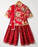 Teentare Cotton Woven Three Fourth Sleeves Kurti Gharara Set with Dupatta & Floral Print - Red