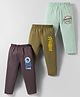 OHMS Single Jersey Knit Full Length Lounge Pants With Text Print Pack of 3 - Brown Olive Green & Aqua
