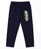 OHMS Single Jersey Full Length Lounge Pant with Text Print - Navy Blue