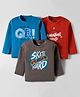 OHMS Single Jersey Full Sleeves T-Shirts with Text Print Pack of 3 - Blue Brown & Red