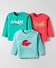 OHMS Single Jersey Full Sleeves T-Shirts with Text Print Pack of 3 - Sea Green Light Blue & Coral