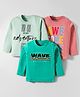 OHMS Single Jersey Full Sleeves T-Shirts with Text Print Pack of 3 - Green & Coral