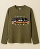 OHMS Single Jersey Knit Full Sleeves T-Shirt With Wave Text Print - Olive Green