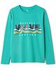OHMS Single Jersey Knit Full Sleeves T-Shirt With Over The Wave Text Print - Turquoise