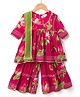 Teentare Cotton Woven Three Fourth Sleeves Kurta Sharara & Dupatta Set With Floral Print - Red