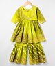 Teentaare Cotton Woven Three Fourth Sleeves Printed Kurti Gharara Set with Lace Detailing - Lime Green