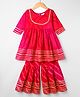 Teentaare Cotton Woven Three Fourth Sleeves Printed Kurti Gharara Set with Lace Detailing - Red