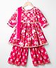 Teentare Cotton Woven Three Fourth Sleeves Kurti Gharara Set with Dupatta & Floral Print - Dark Pink