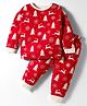 Ollypop Interlock Knit Full Sleeves Co-ords Night Suit With Tree Print - Red