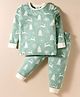 Ollypop Interlock Knit Full Sleeves Co-ords Night Suit With Tree Print - Turquoise