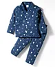 Ollypop Sinker Knit Full Sleeves Co-ords Night Suit With Boat Print - Navy Blue