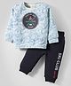 Ollypop Knit Full Sleeves Winter Wear Shirt & Pant Set With Text Print - Light Blue