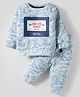 Ollypop Knit Full Sleeves Winter Wear Fleece T-Shirt & Lounge Pant Set With Text Print - Light Blue