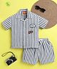 Ministitch Organic Cotton Woven Half Sleeves Striped & Hey Text Patch Detailed Coordinating Shirt & Short Set - Blue