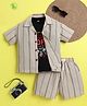 Ministitch Organic Cotton Woven Half Sleeves Threadwork Detailed Shirt & Coordinating Shorts With Tee Set - Brown