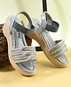 Steprite Velcro Closure Stone Embellished Wedges Sandals - Grey