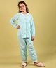 tweeny mini 100% Pure Cotton Woven Full Sleeves Schiffli Lace Detailed Tee & Pajama With Camisole Set - Blue