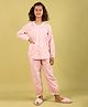 tweeny mini 100% Pure Cotton Woven Full Sleeves Schiffli Lace Detailed Tee & Pajama With Camisole Set - Pink