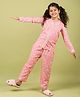 tweeny mini Cotton Woven Full Sleeves Floral Printed Night Suit Set - Peach