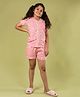 tweeny mini 100% Pure Rayon Woven Half Sleeves Floral Printed Tee & Shorts Coordinating Night Suit Set - Peach