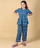tweeny mini 100% Pure Cotton Woven Half Sleeves Peacock Printed Coordinating Night Suit Set - Blue