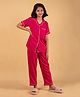 tweeny mini 100% Pure Rayon Woven Half Sleeves Lace Detailed Shirt & Pajama With Camisole Night Suit Set - Pink