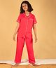 tweeny mini 100% Pure Rayon Woven Half Sleeves Lace Detailed Shirt & Pajama With Camisole Night Suit Set - Coral