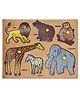 Kids Mandi Wooden Puzzle Learning Educational Board with Knobs for Above 3 Years, (6 Wild Animals) - Multicolor