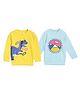 The Mom Store Cotton Blend Knit Pack Of 2 Full Sleeves Dinosaur & Typography  Printed Light Winter Sweatshirts - Light Blue & Yellow