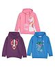 The Mom Store Cotton Blend Knit Pack Of 3  Full Sleeves Animal & Unicorn Printed Light Winter Hooded Sweatshirts - Pink Purple & Blue