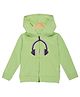The Mom Store Cotton Blend Knit Full Sleeves Headphone Printed Light Winter Hooded Jacket - Neon Green
