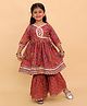 The Mom Store Cotton Knit Three Fourth Sleeves Floral Printed Gota Lace Embellished Kurti Sharara Set -  Multi Colour