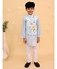 The Mom Store Cotton Knit Full Sleeves Striped Kurta Pyjama With Floral Printed Jacket Set - Multi Colour