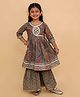 The Mom Store Cotton Knit Three Fourth Sleeves Floral Printed Gota Lace Embellished  Anarkali & Sharara Set - Multi Colour