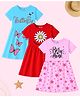 KUCHIPOO Cotton Blend Knit  Pack Of 3 Half Sleeves Floral & Butterfly Printed Dresses - Aqua Blue Red & Pink