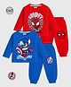 KUCHIPOO Cotton Blend Knit Pack Of 2 Full Sleeves Marvel Avengers Featuring Spiderman & Captain America Printed Tees & Joggers Set - Blue & Red