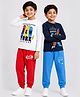 KUCHIPOO Cotton Blend Knit Pack Of 2 Full Sleeves Space Theme & Skateboard Printed Tees & Joggers Set - Red White & Blue