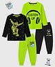 KUCHIPOO Cotton Blend Knit Pack Of 2 Full Sleeves Skateboarding Theme & Listen Up Text Printed Tees & Joggers Set - Green & Black