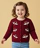 Babyoye Knit Full Sleeves Front Open Sweater with Floral Embroidery Design - Maroon