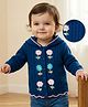 Babyoye Knitted Full Sleeves Hooded Front Open Sweater With Floral Embroidery - Navy Blue