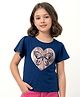 Arias Cotton Knit Half Flutter Sleeves T-Shirt with Butterfly Print - Navy Blue