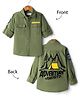 Kookie Kids Tussor Woven Full Sleeves Shirt with Badges & Adventure Text Print - Olive Green