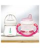 Kidbea Natural Milk Feeding Bottle, BPA-Free, Soft Nipple, Anti-Colic Design, 150 ml with Baby Feeding Sipper Cup Bottle | 200ml Wide Neck - Pink